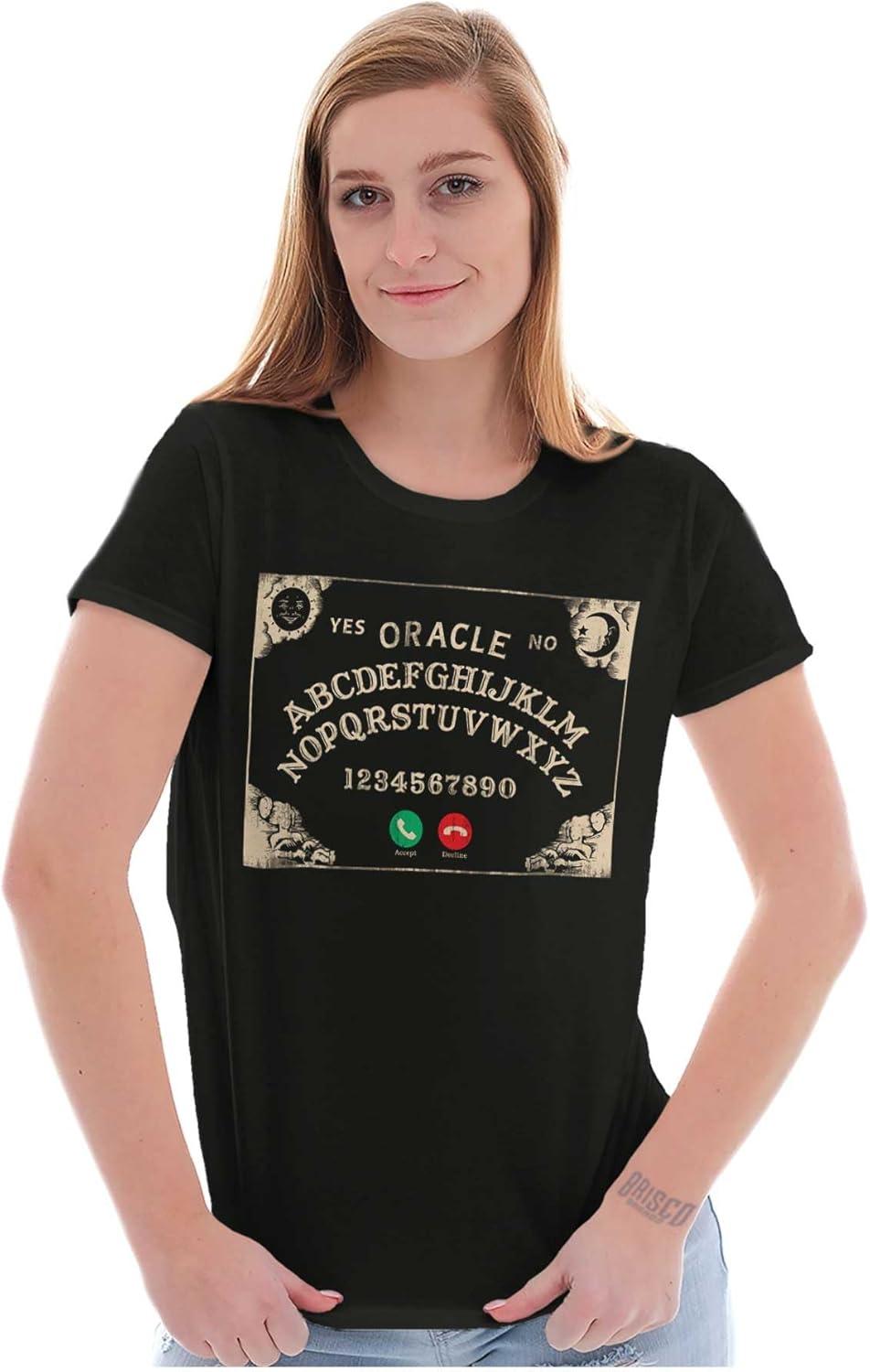 imageFunny Halloween Calling Evil Spirits Womens Slim Fit Graphic TeeBlack