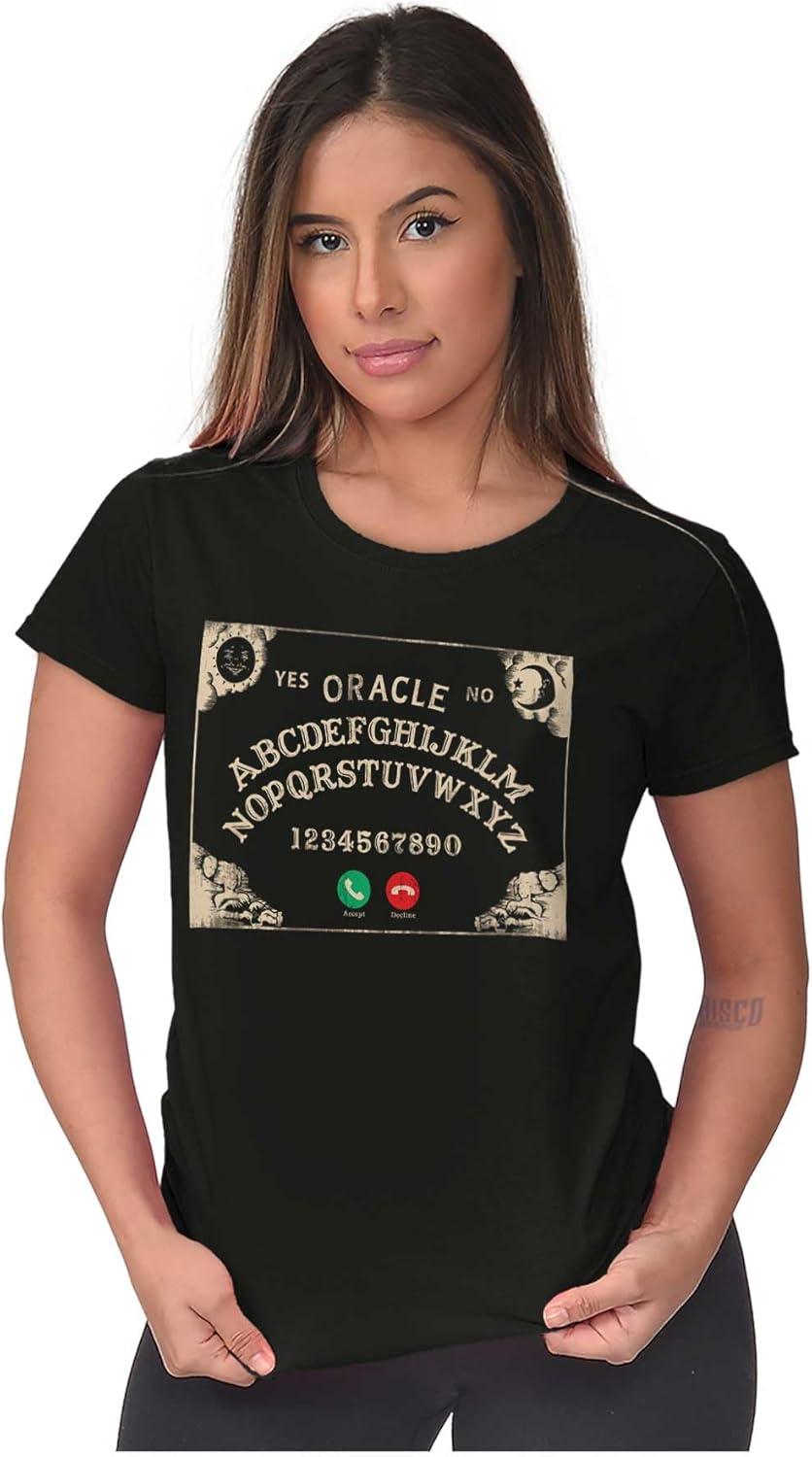 imageFunny Halloween Calling Evil Spirits Womens Slim Fit Graphic TeeBlack
