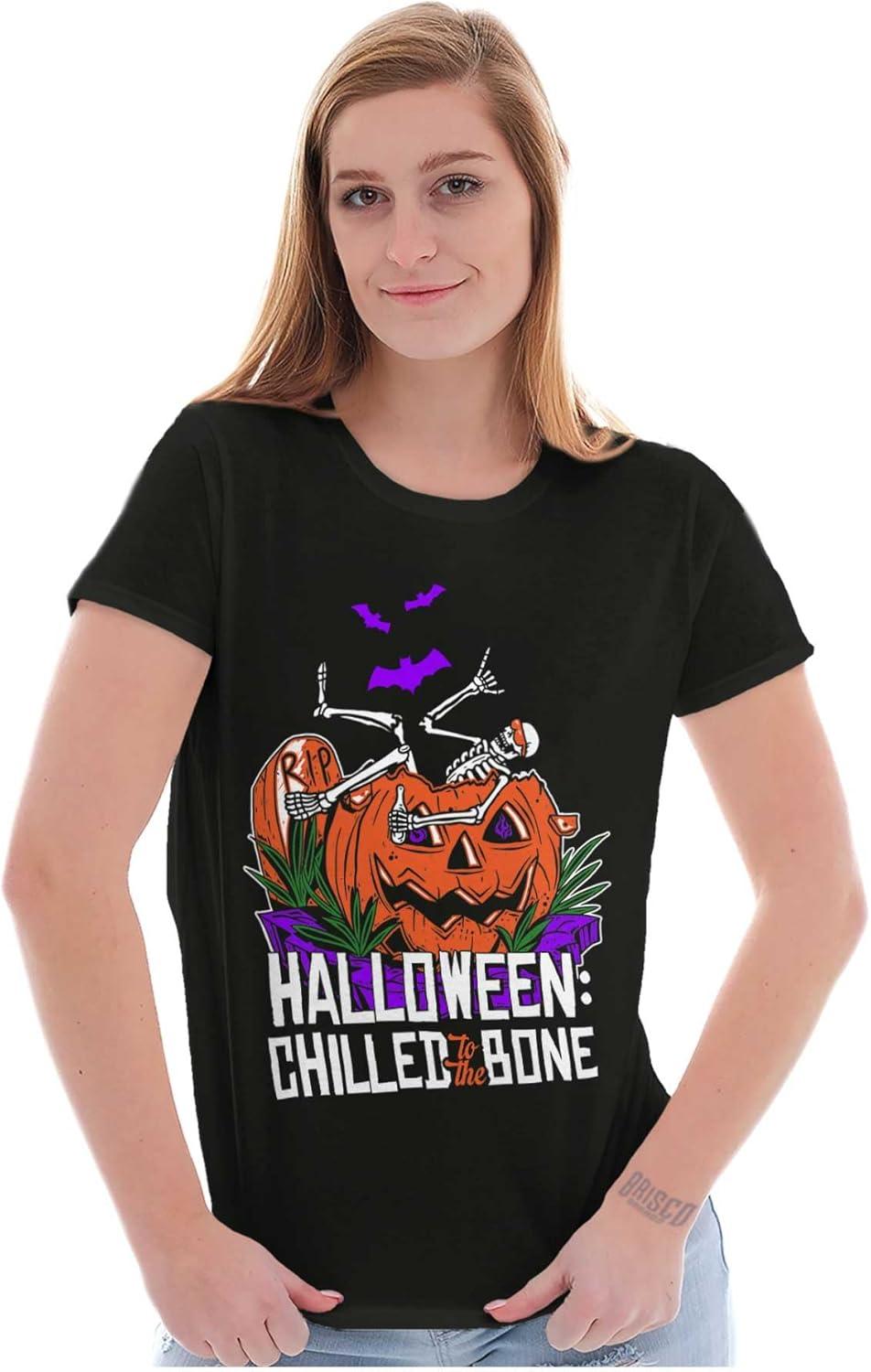 imageFunny Halloween Chilled to The Bone Womens Slim Fit Graphic TeeBlack