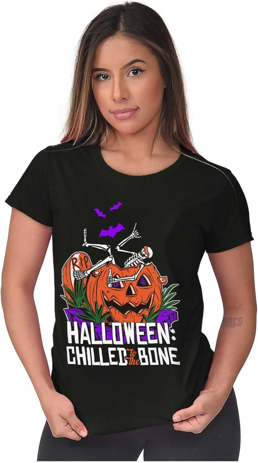 imageFunny Halloween Chilled to The Bone Womens Slim Fit Graphic TeeBlack
