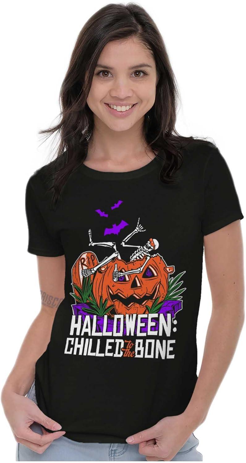 imageFunny Halloween Chilled to The Bone Womens Slim Fit Graphic TeeBlack