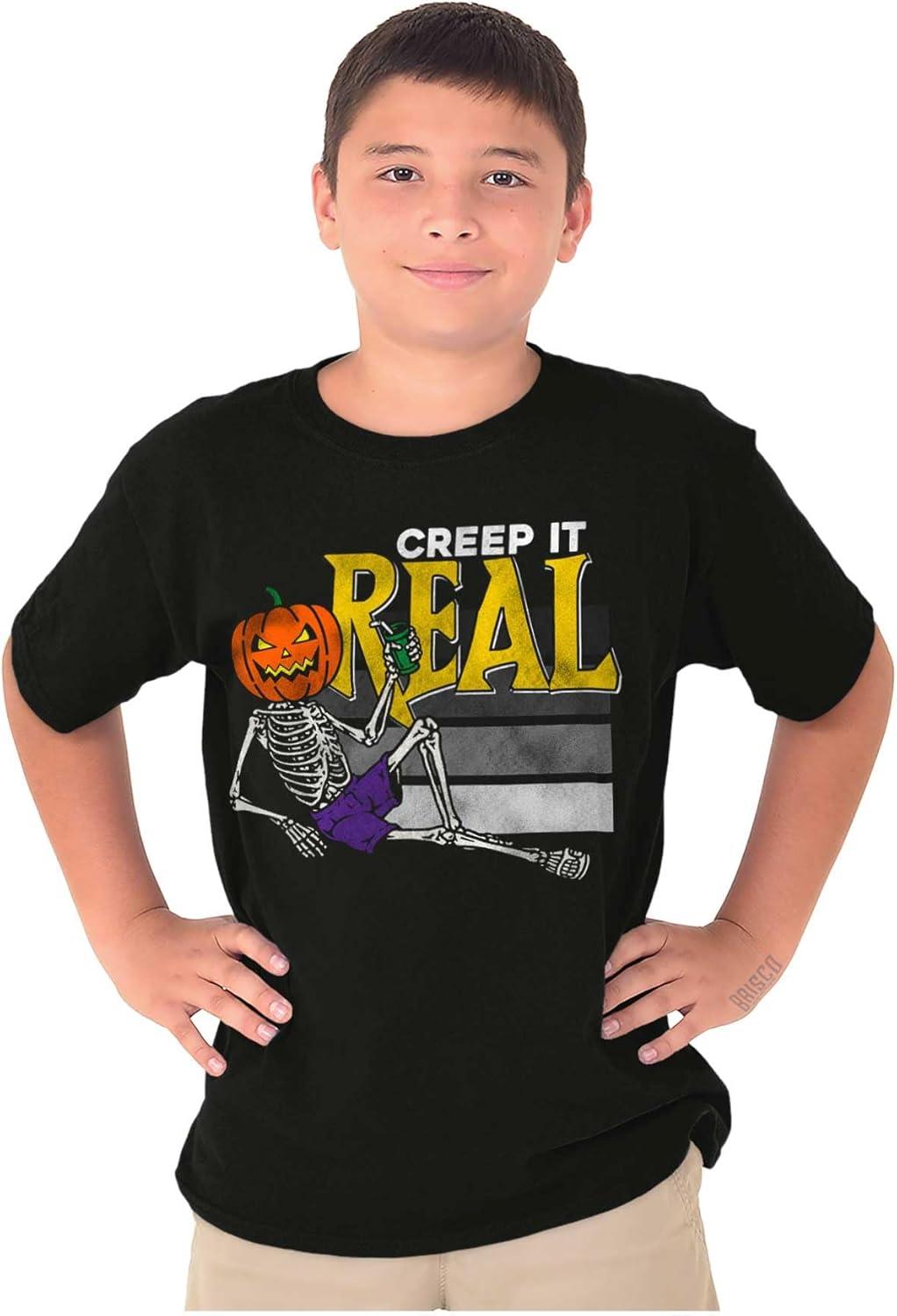 imageFunny Halloween Creep It Real Joke Crewneck T Shirts Boy GirlBlack