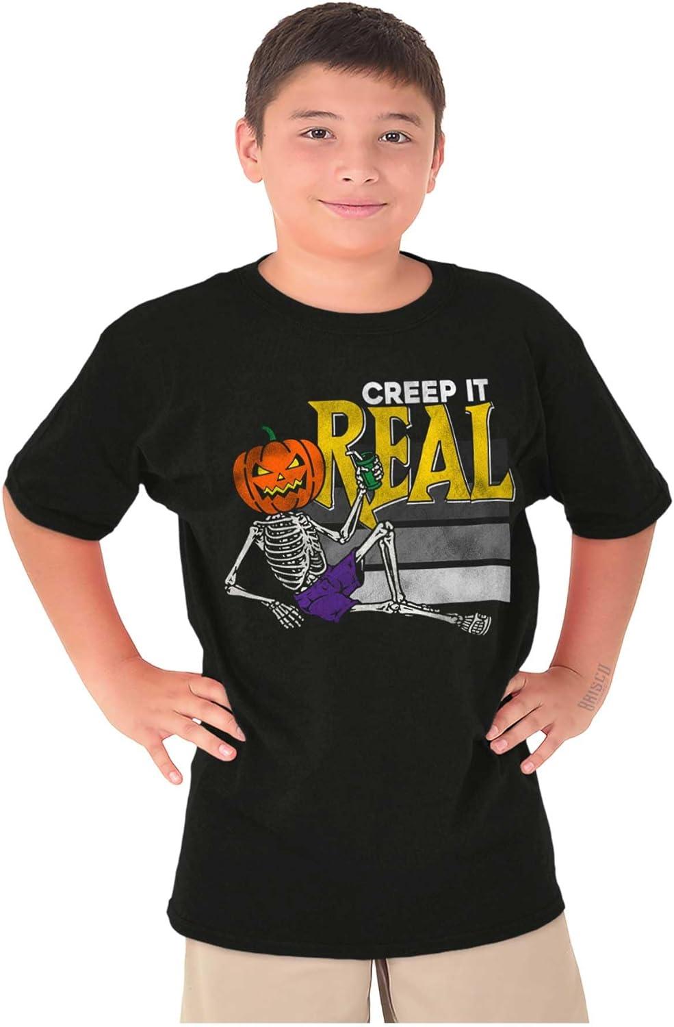 imageFunny Halloween Creep It Real Joke Crewneck T Shirts Boy GirlBlack