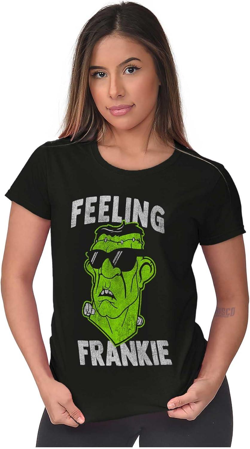 imageFunny Halloween Feeling Frankie Womens Slim Fit Graphic TeeBlack