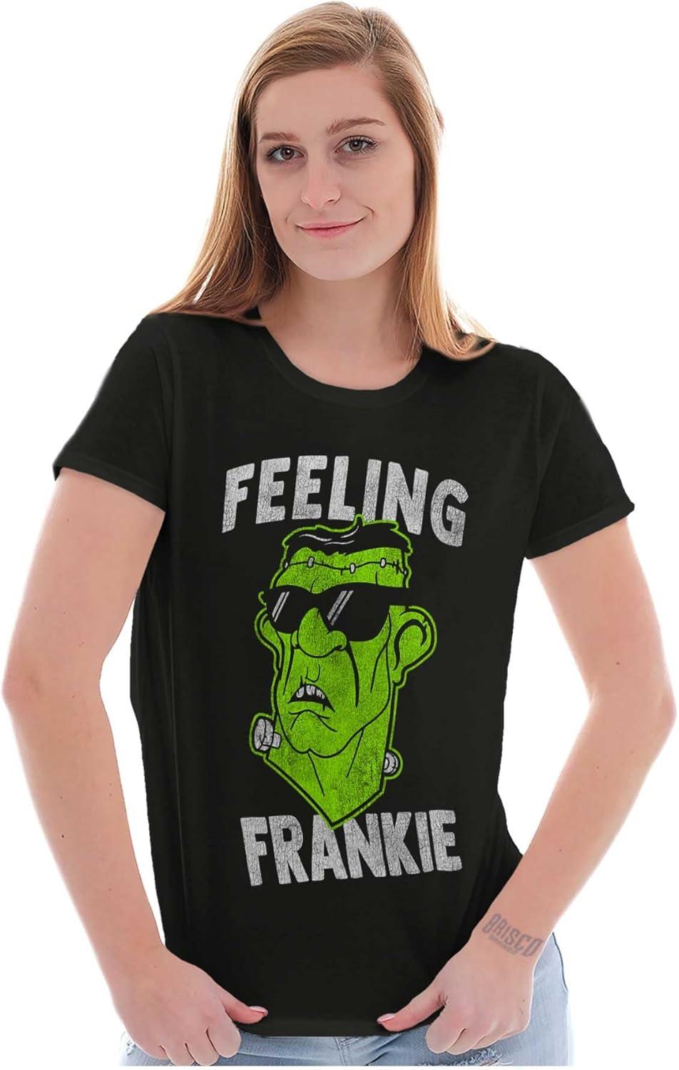 imageFunny Halloween Feeling Frankie Womens Slim Fit Graphic TeeBlack
