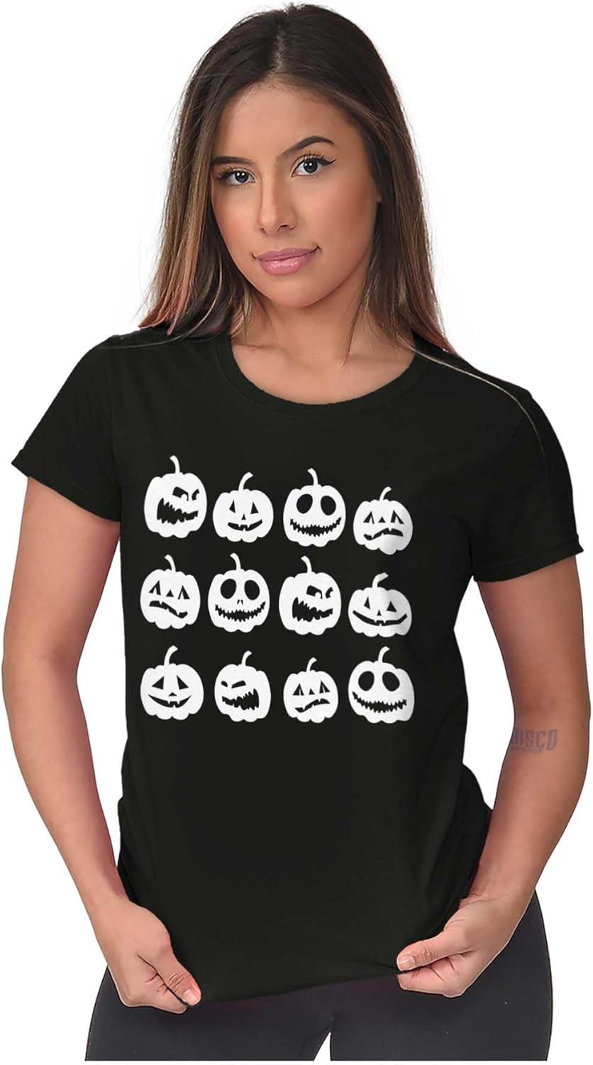 imageFunny Halloween Jack O Lanterns Womens Slim Fit Graphic TeeBlack