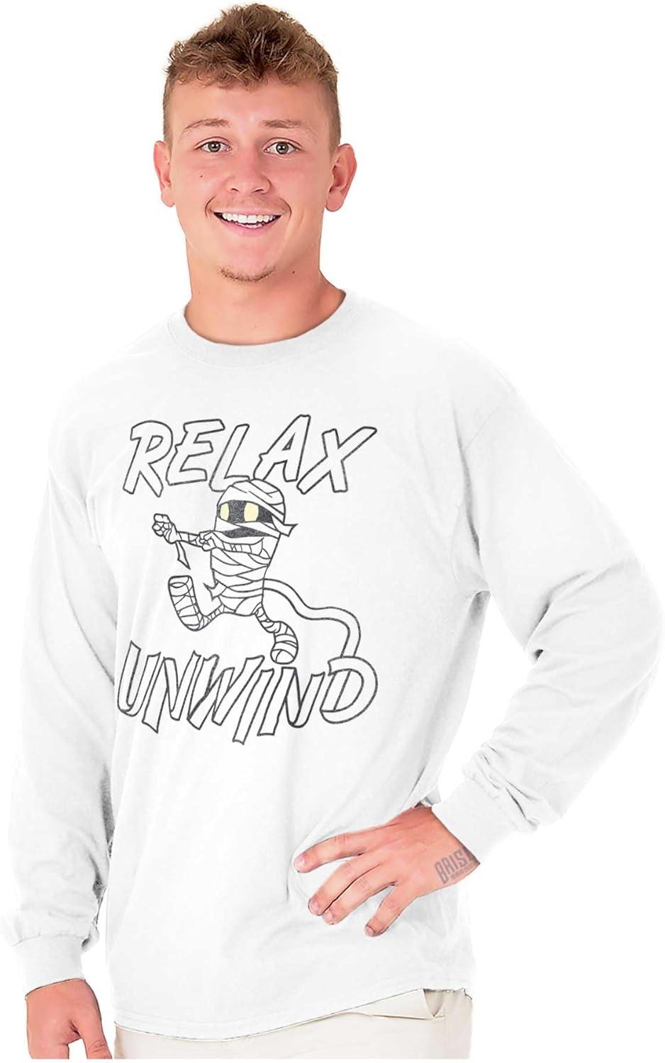 imageFunny Halloween Mummy Relax Unwind Long Sleeve Tshirt Men WomenWhite