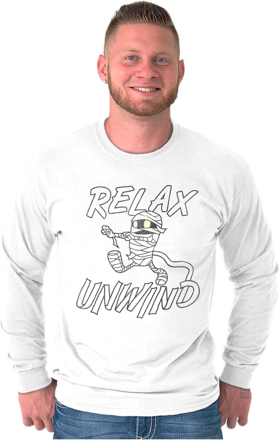 imageFunny Halloween Mummy Relax Unwind Long Sleeve Tshirt Men WomenWhite