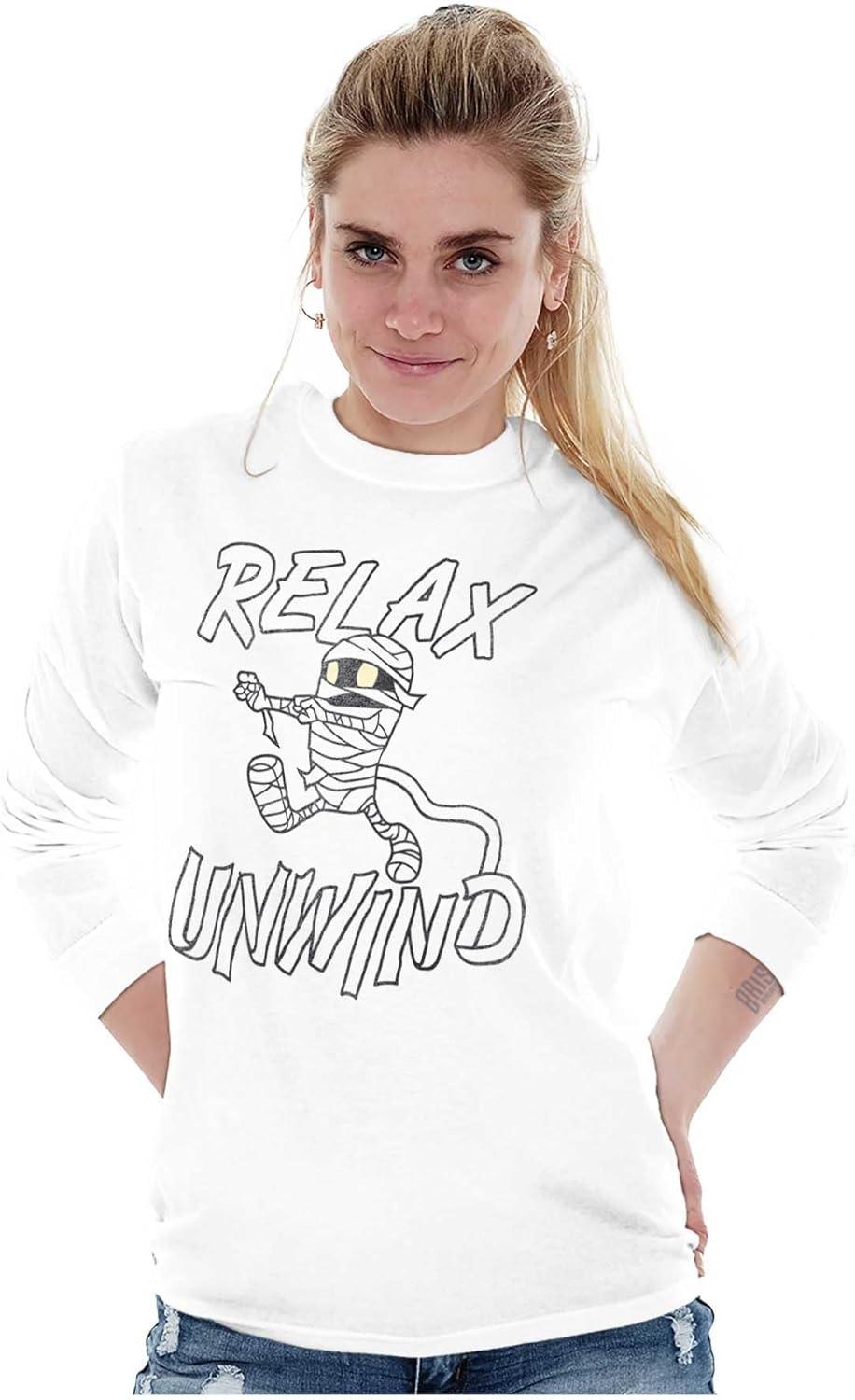 imageFunny Halloween Mummy Relax Unwind Long Sleeve Tshirt Men WomenWhite
