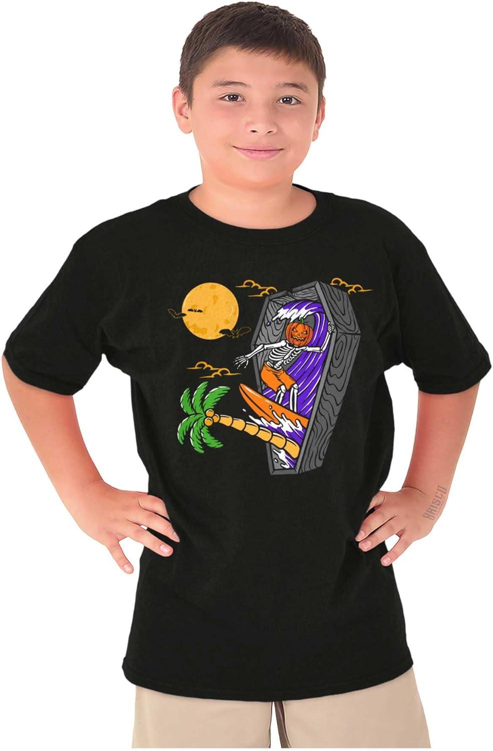 imageFunny Halloween Surfing Skeleton Crewneck T Shirts Boy GirlBlack