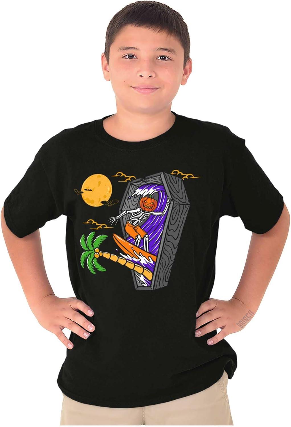 imageFunny Halloween Surfing Skeleton Crewneck T Shirts Boy GirlBlack