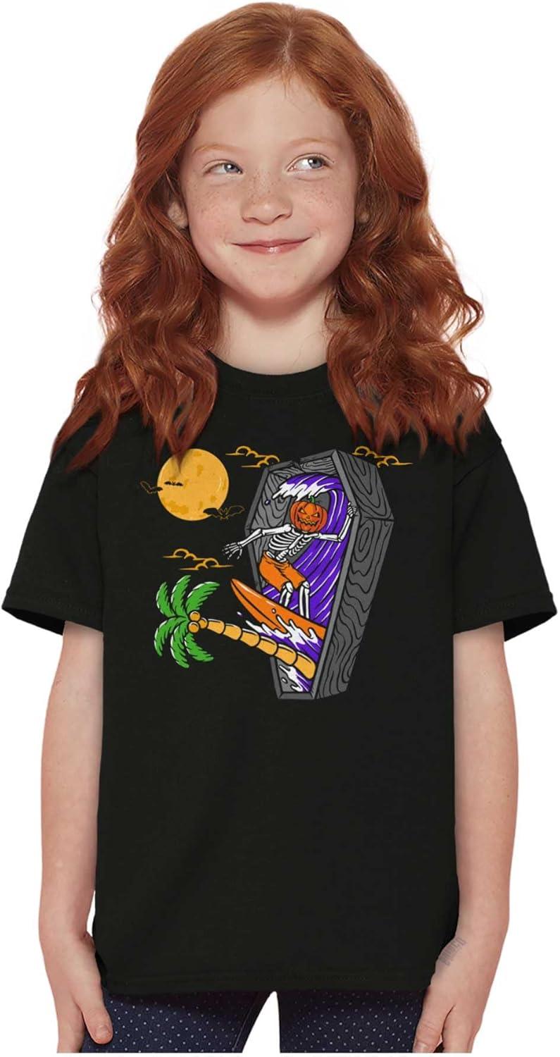 imageFunny Halloween Surfing Skeleton Crewneck T Shirts Boy GirlBlack