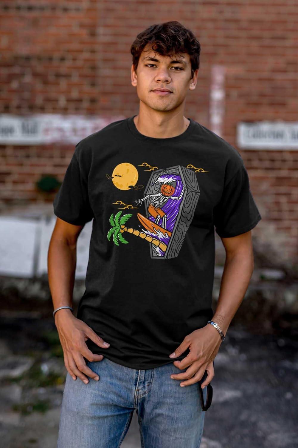 imageFunny Halloween Surfing Skeleton Graphic T Shirt Men or WomenBlack