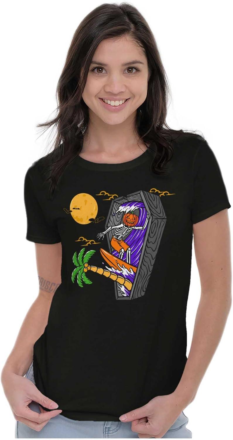 imageFunny Halloween Surfing Skeleton Womens Slim Fit Graphic TeeBlack