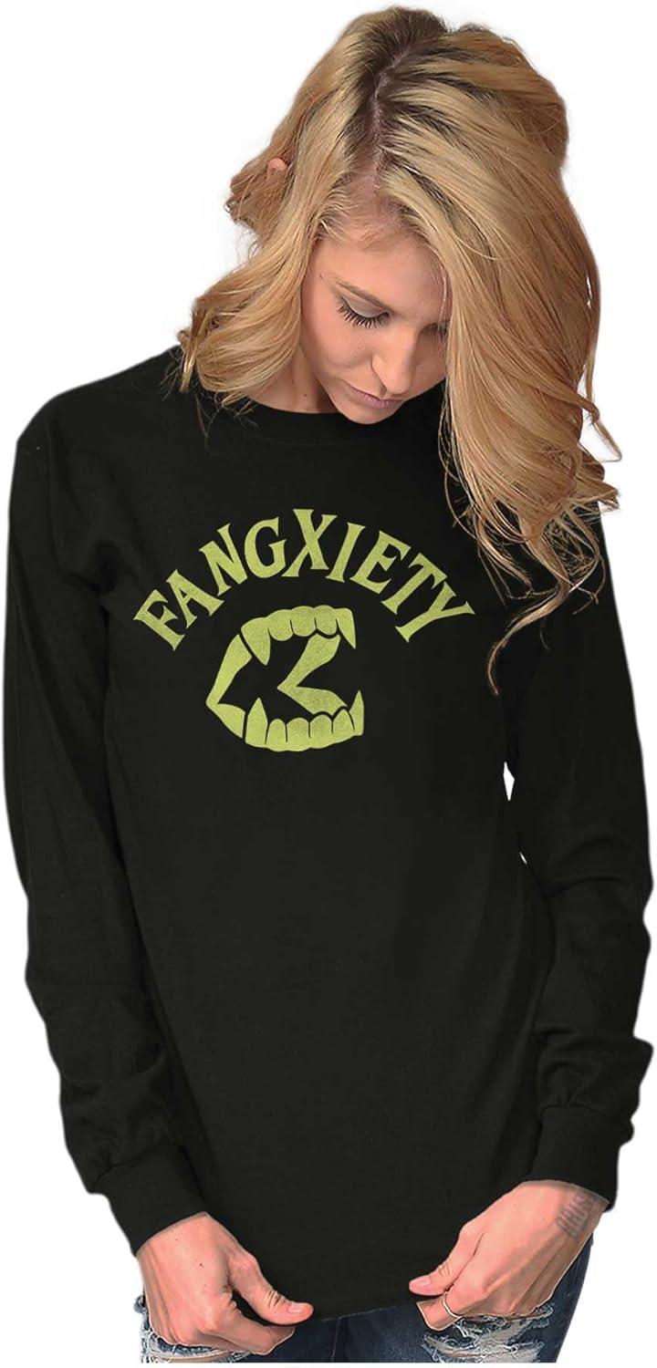 imageFunny Halloween Vampire Fang Anxiety Long Sleeve Tshirt Men WomenBlack