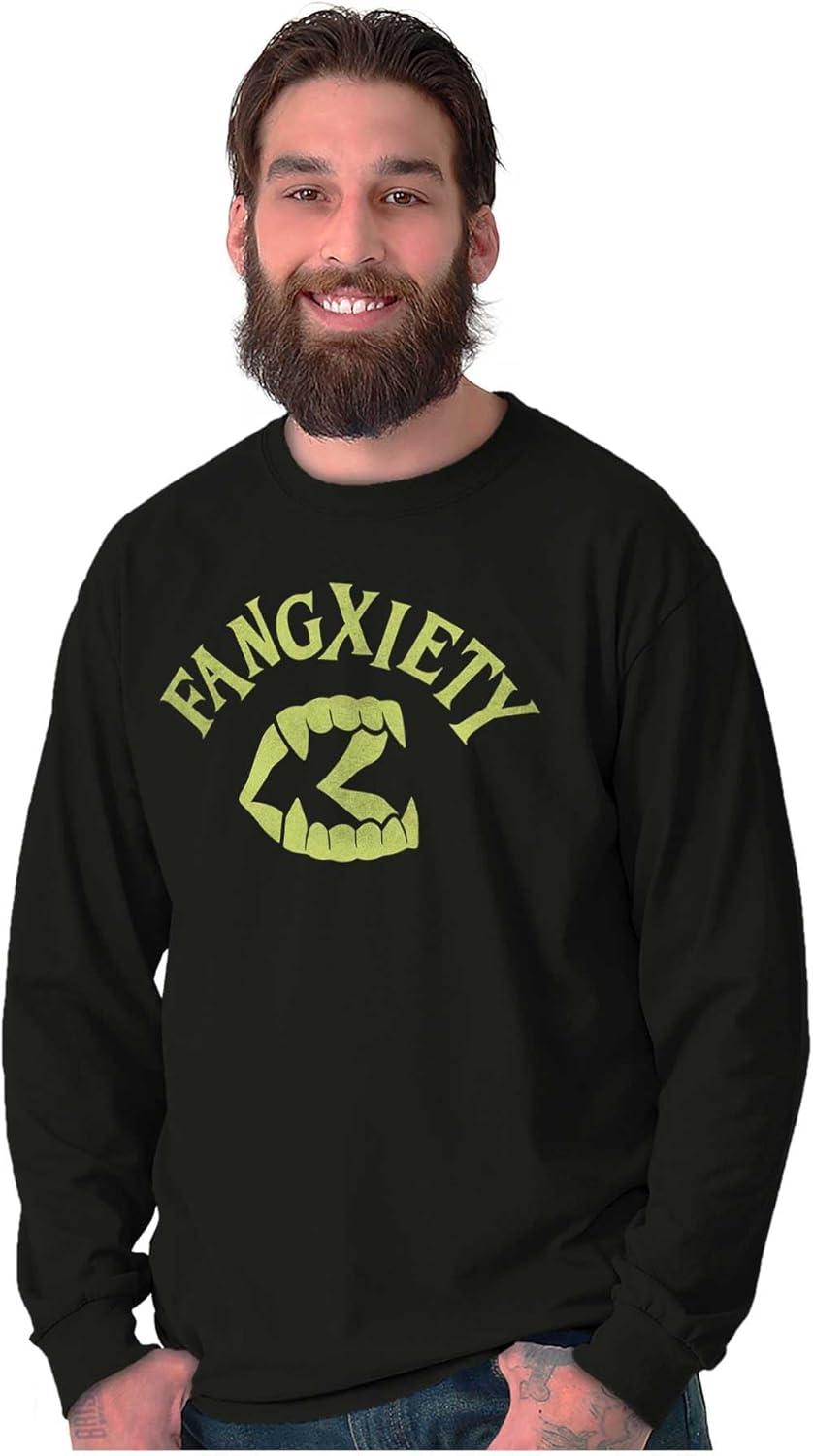 imageFunny Halloween Vampire Fang Anxiety Long Sleeve Tshirt Men WomenBlack