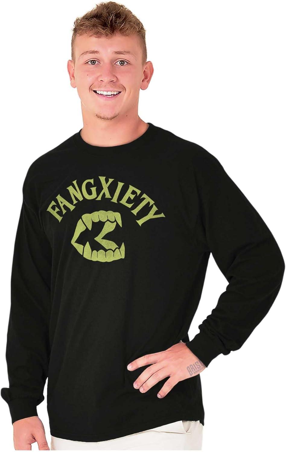imageFunny Halloween Vampire Fang Anxiety Long Sleeve Tshirt Men WomenBlack