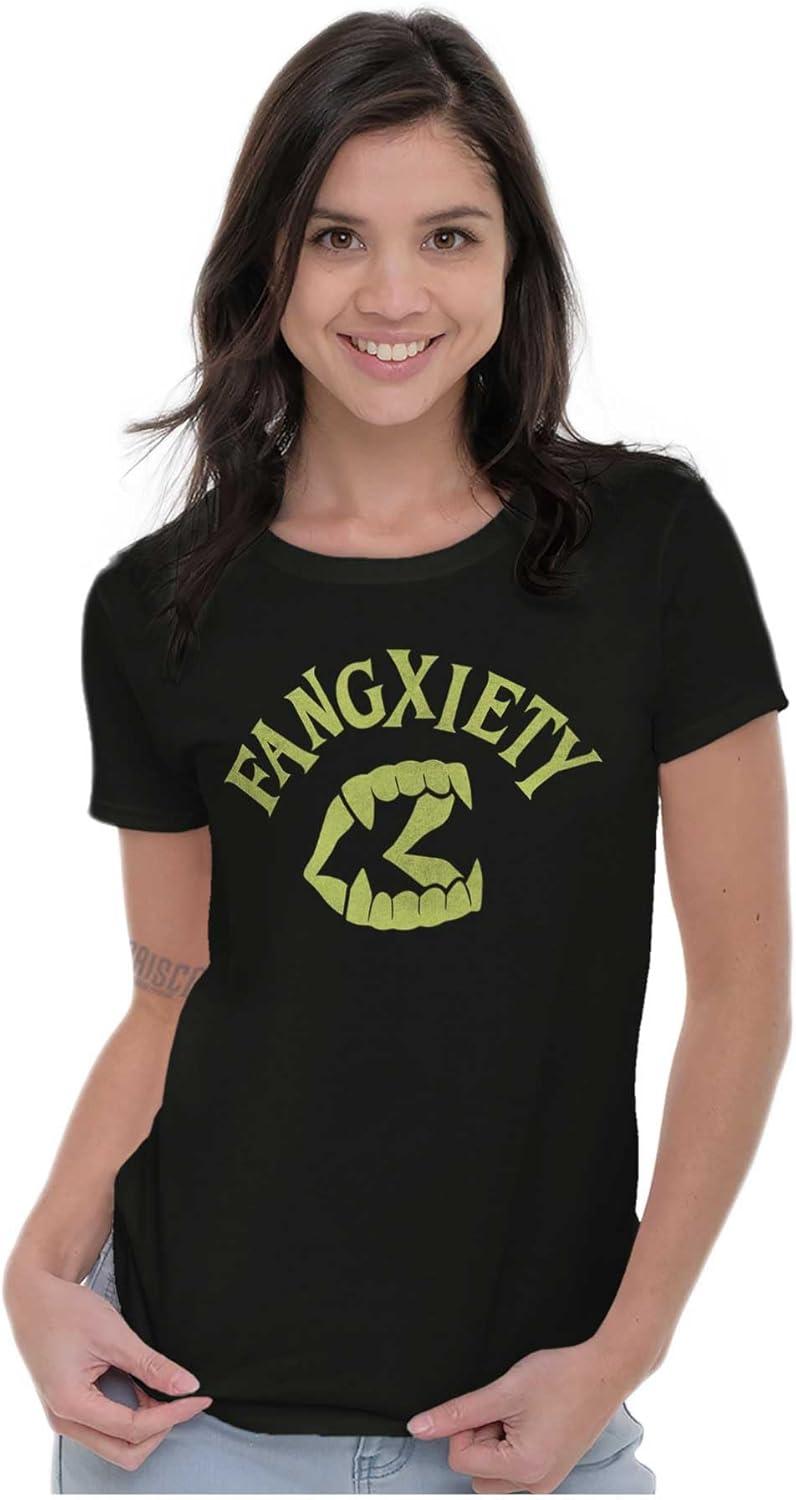 imageFunny Halloween Vampire Fang Anxiety Womens Slim Fit Graphic TeeBlack