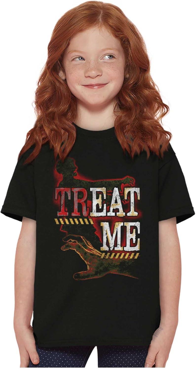 imageFunny Halloween Zombie Pun Treat Me Crewneck T Shirts Boy GirlBlack