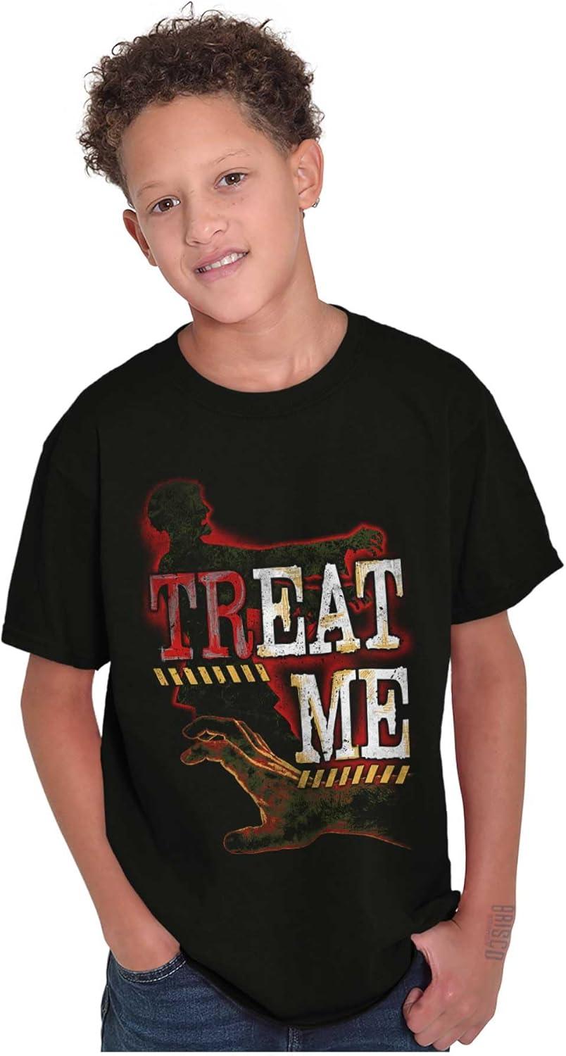 imageFunny Halloween Zombie Pun Treat Me Crewneck T Shirts Boy GirlBlack