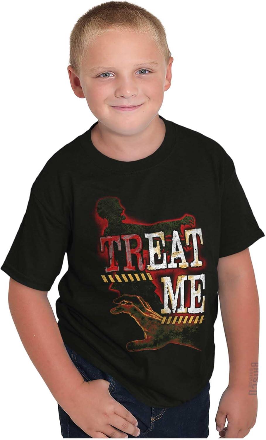 imageFunny Halloween Zombie Pun Treat Me Crewneck T Shirts Boy GirlBlack