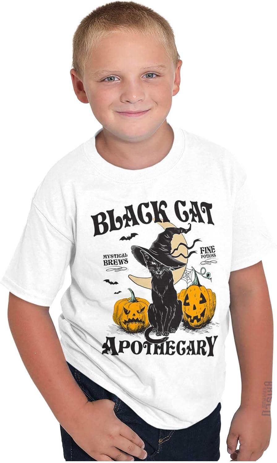 imageHalloween Black Cat Apothecary Crewneck T Shirts Boy GirlWhite
