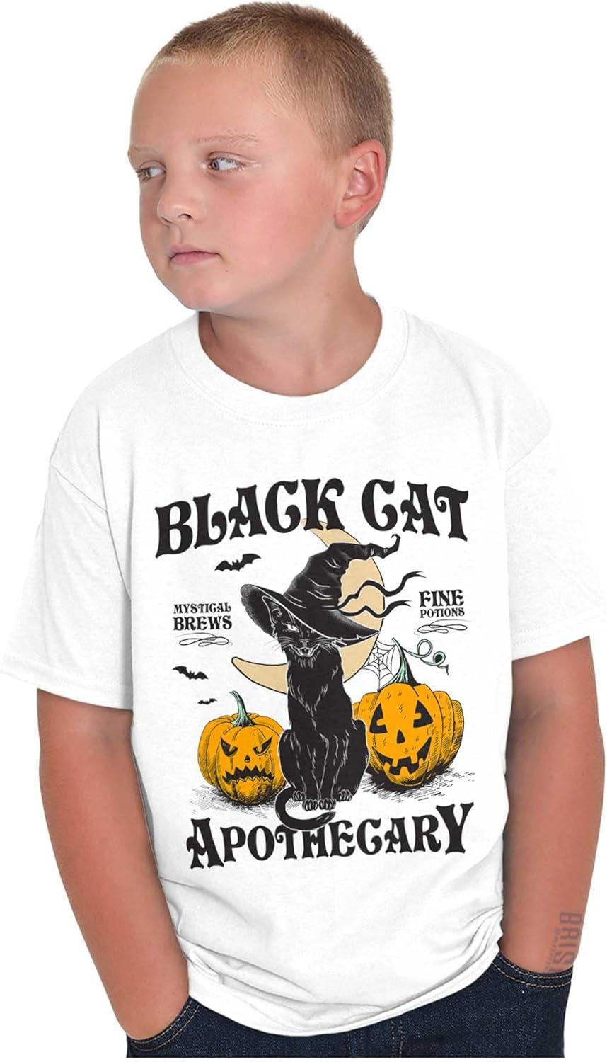 imageHalloween Black Cat Apothecary Crewneck T Shirts Boy GirlWhite