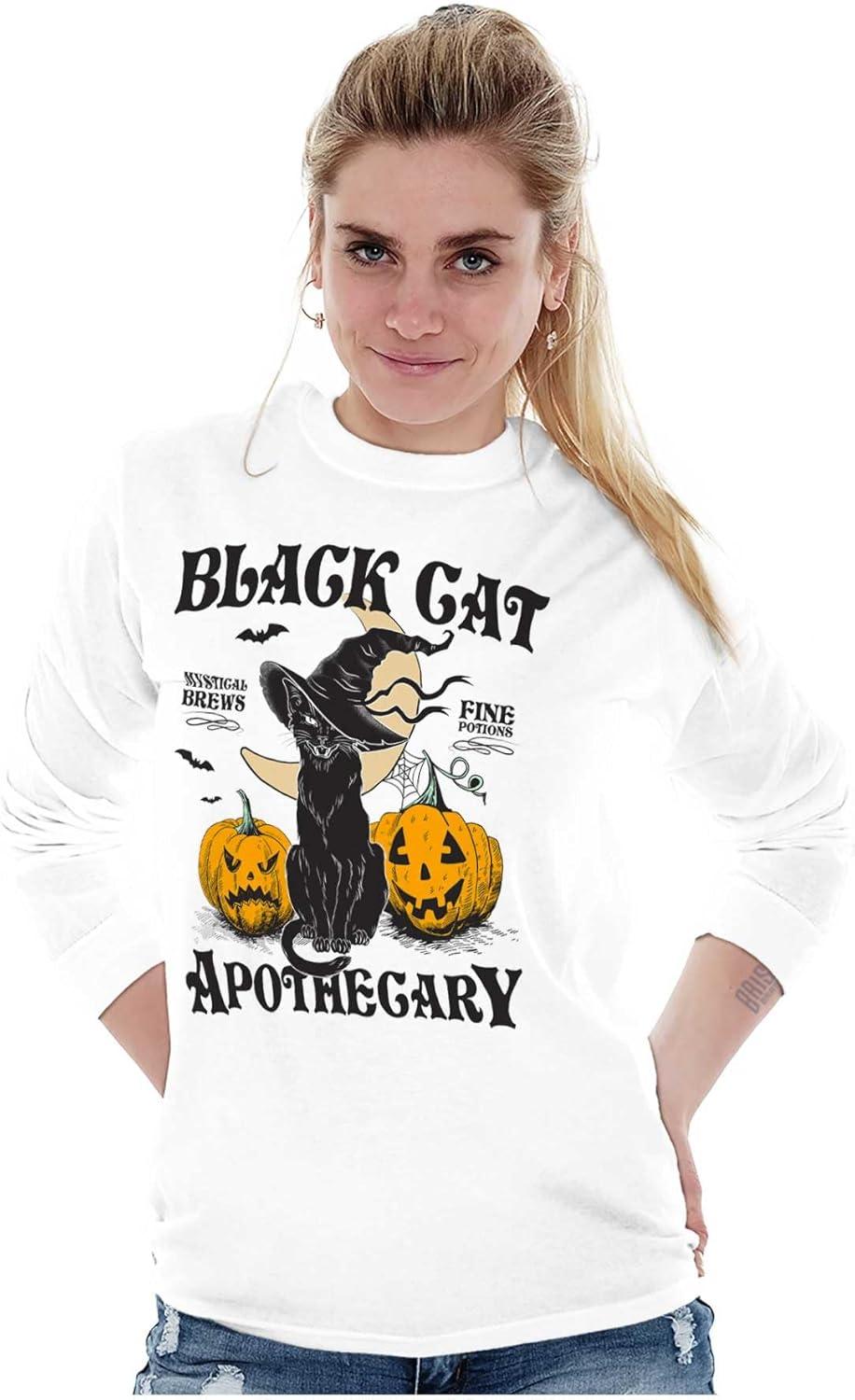 imageHalloween Black Cat Apothecary Long Sleeve Tshirt Men WomenWhite