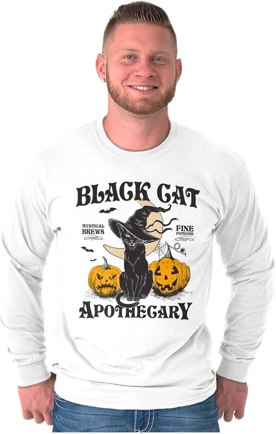 imageHalloween Black Cat Apothecary Long Sleeve Tshirt Men WomenWhite