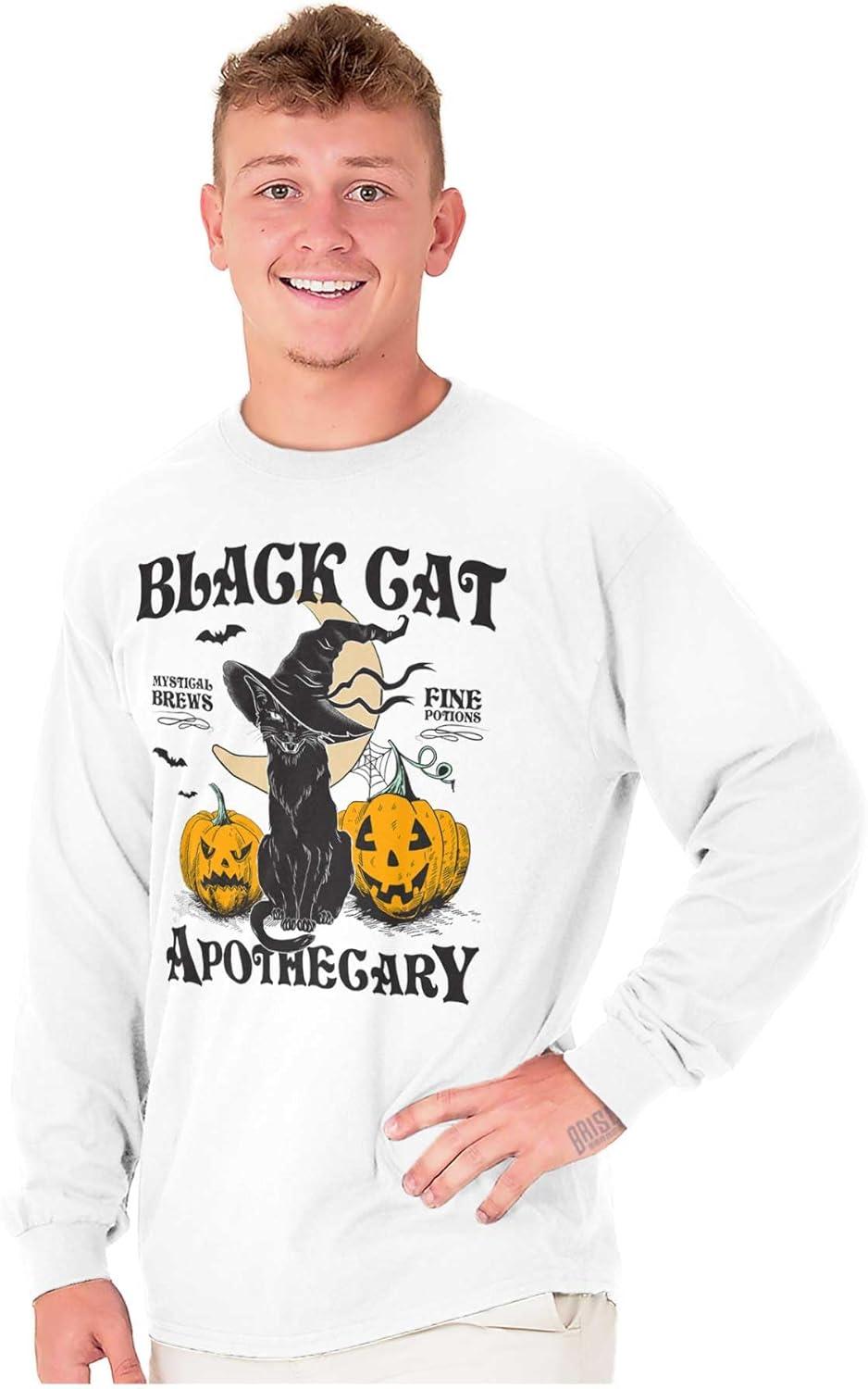 imageHalloween Black Cat Apothecary Long Sleeve Tshirt Men WomenWhite