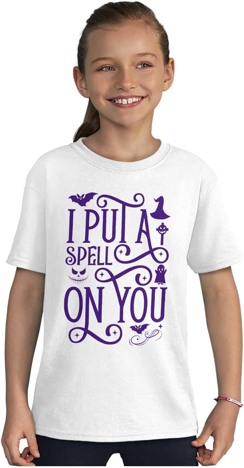 imageHalloween I Put A Spell On You Witch Girls Kids T Shirt TeesWhite
