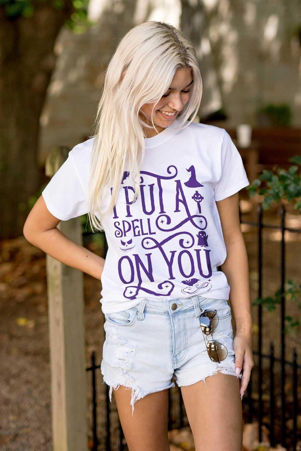 imageHalloween I Put A Spell On You Witch Womens Graphic T Shirt TeesWhite