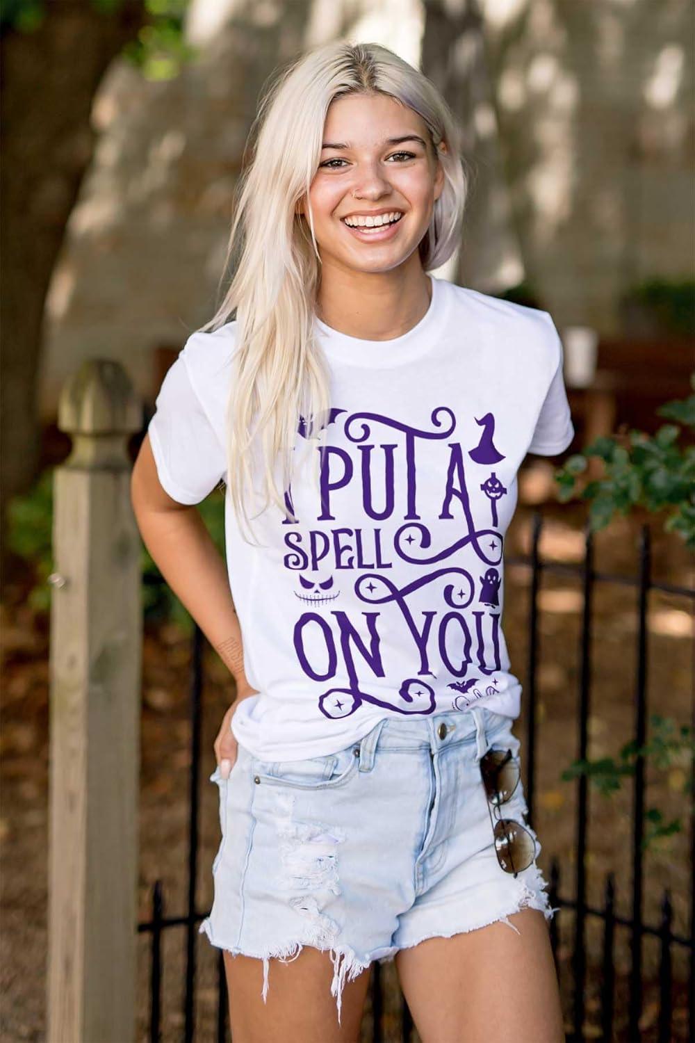 imageHalloween I Put A Spell On You Witch Womens Graphic T Shirt TeesWhite
