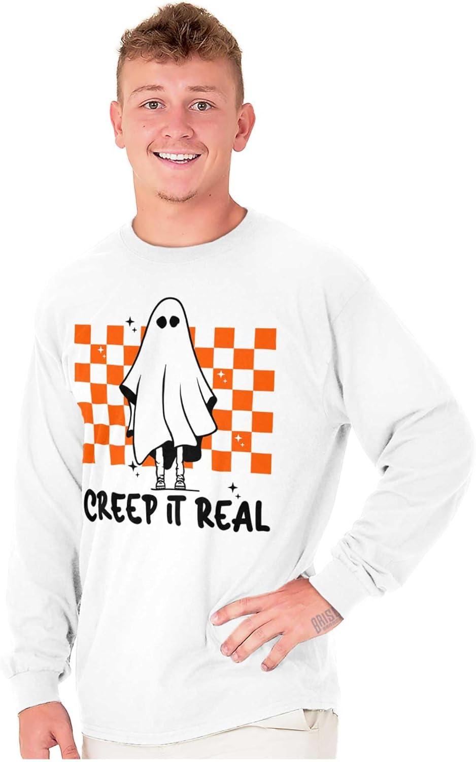 imageHalloween Spooky Ghost Creep It Real Long Sleeve Tshirt Men WomenWhite