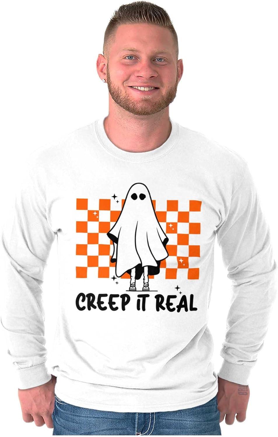 imageHalloween Spooky Ghost Creep It Real Long Sleeve Tshirt Men WomenWhite