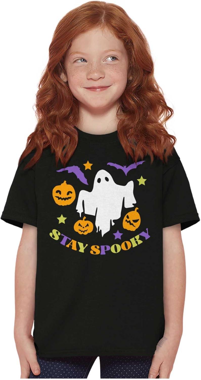 imageHalloween Stay Spooky Ghost Pumpkins Crewneck T Shirts Boy GirlBlack