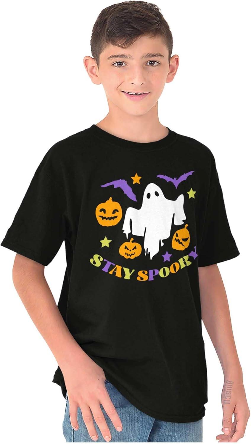 imageHalloween Stay Spooky Ghost Pumpkins Crewneck T Shirts Boy GirlBlack