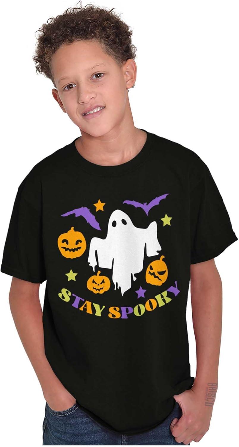 imageHalloween Stay Spooky Ghost Pumpkins Crewneck T Shirts Boy GirlBlack