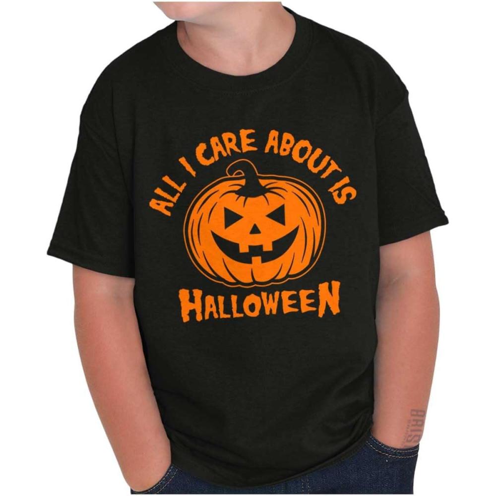 imageAll I Care About is Halloween Pumpkin Crewneck T Shirts Boy GirlBlack