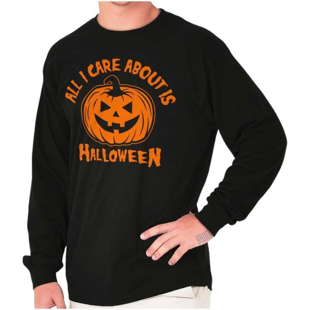 imageAll I Care About is Halloween Pumpkin Long Sleeve Tshirt Men WomenBlack