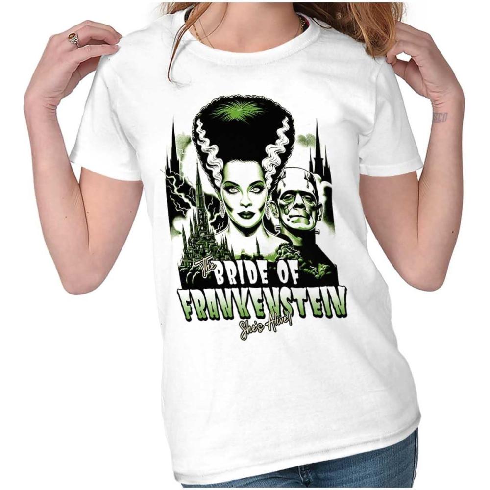 imageBrisco Brands Bride of Frankenstein Movie Poster Womens Slim Fit Graphic TeeWhite