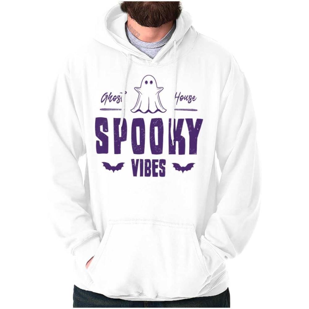 imageBrisco Brands Cool Halloween Ghost Spooky Vibes Hoodie Sweatshirt Women MenWhite