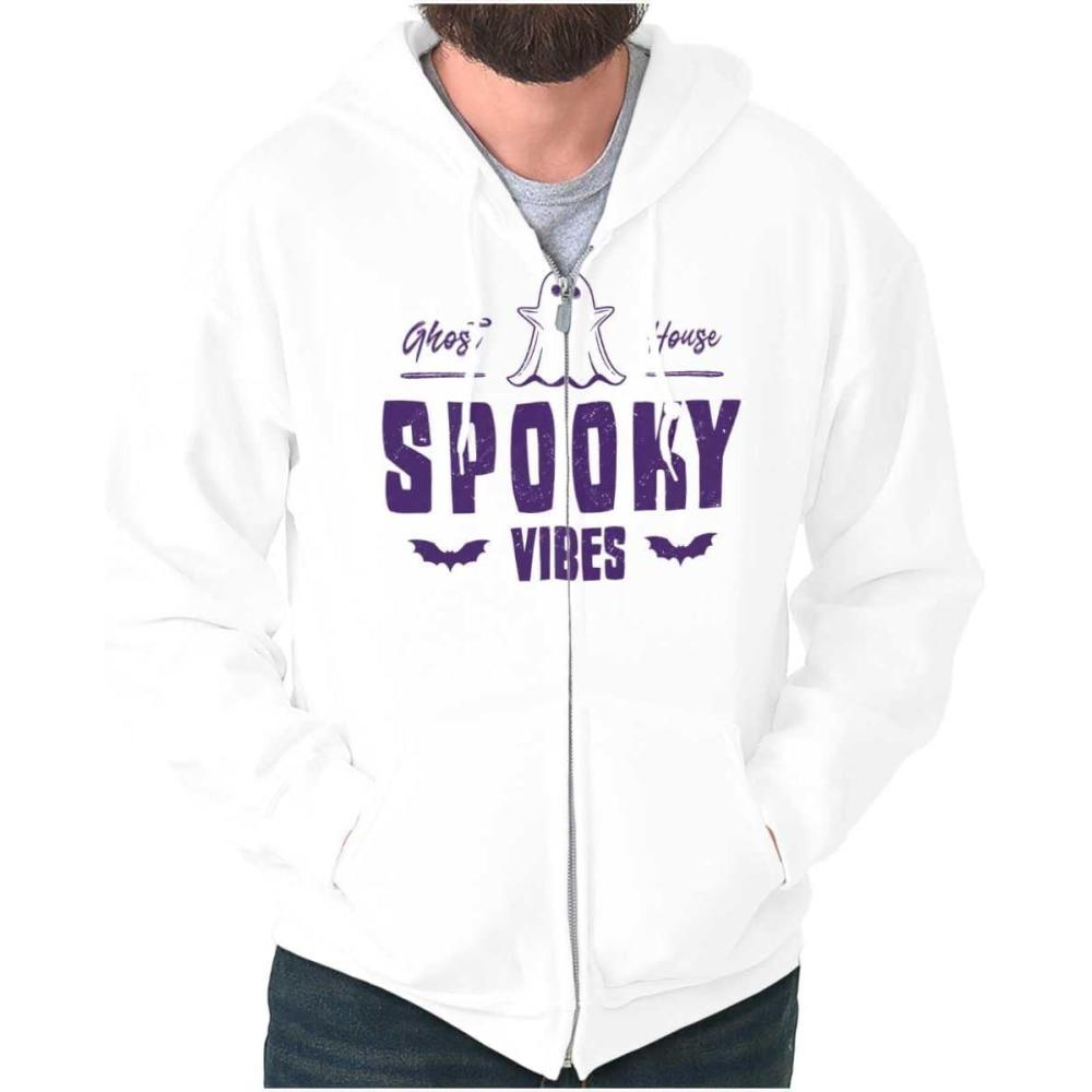 imageBrisco Brands Cool Halloween Ghost Spooky Vibes Zip Up Hoodie Mens WomensWhite