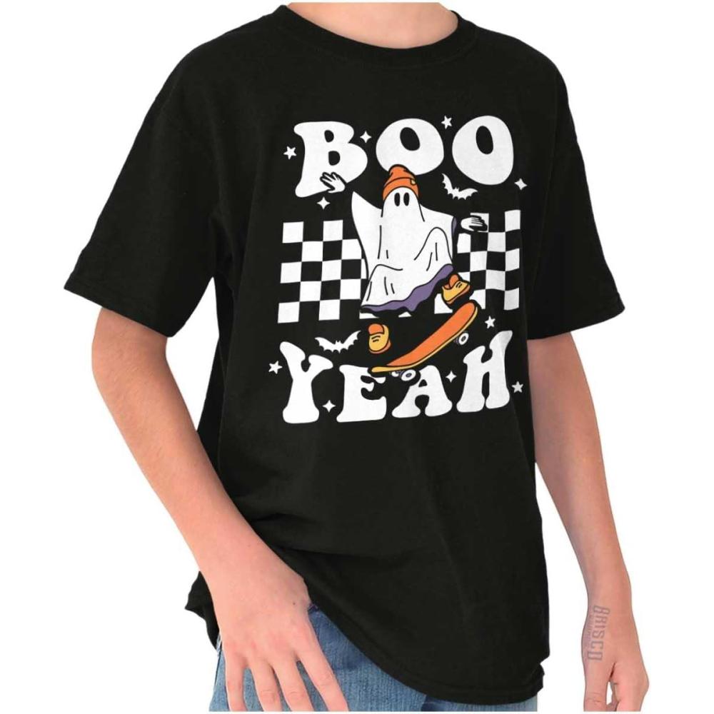 imageBrisco Brands Cool Skateboarding Ghost Boo Yeah Crewneck T Shirts Boy GirlBlack
