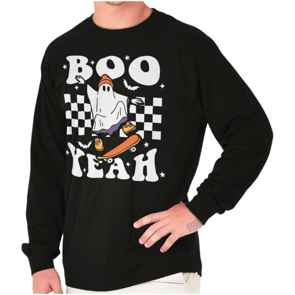 imageBrisco Brands Cool Skateboarding Ghost Boo Yeah Long Sleeve Tshirt Men WomenBlack
