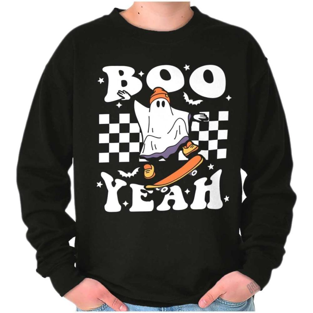 imageBrisco Brands Cool Skateboarding Ghost Boo Yeah Sweatshirt for Men or WomenBlack
