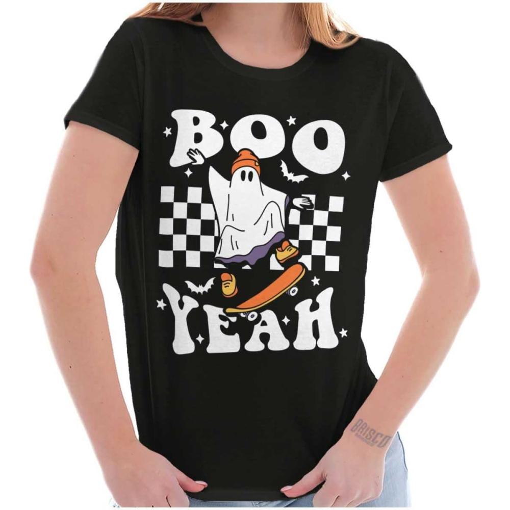 imageBrisco Brands Cool Skateboarding Ghost Boo Yeah Womens Slim Fit Graphic TeeBlack