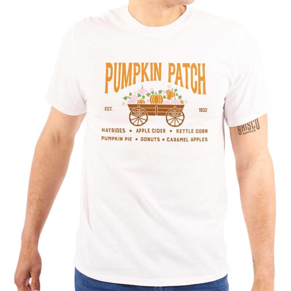 imageBrisco Brands Cute Fall Autumn Pumkin Patch Wagon Graphic T Shirt Men or WomenWhite