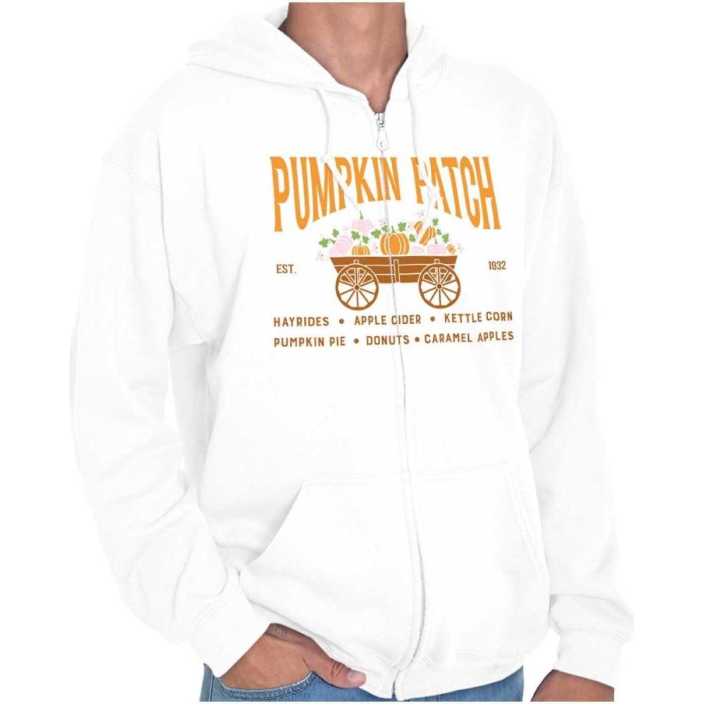 imageBrisco Brands Cute Fall Autumn Pumkin Patch Wagon Zip Up Hoodie Mens WomensWhite