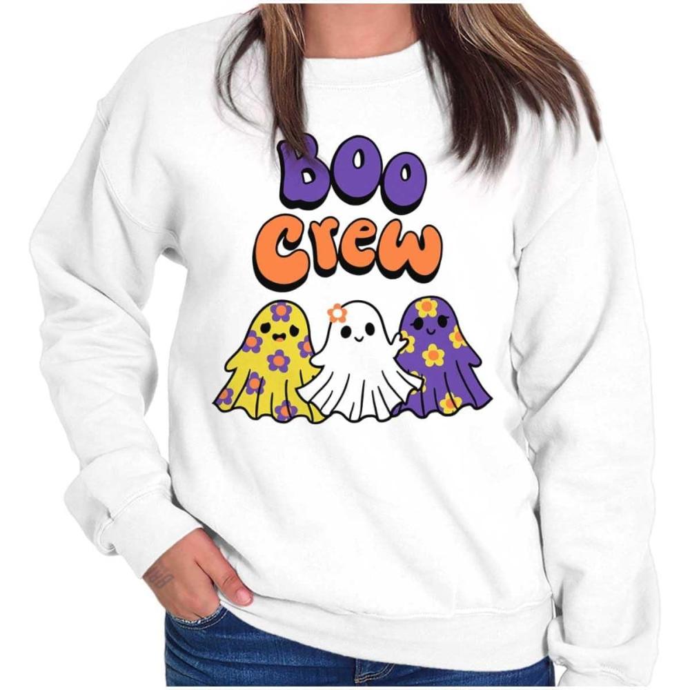 imageBrisco Brands Cute Floral Hippie Ghosts Boo Crew Women Crewneck SweatshirtWhite